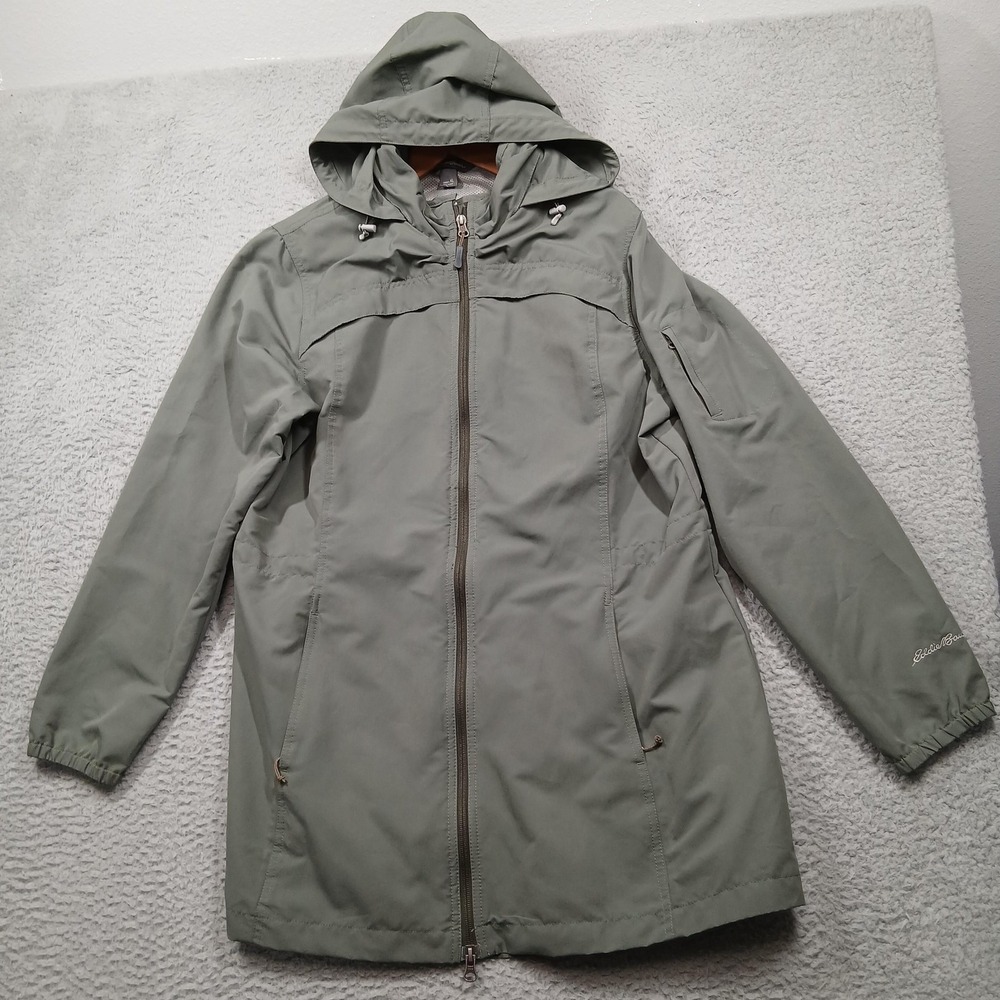 Eddie Bauer Jacket Womens XL Green Hooded Full Zip Lightweight Mesh Lined Parka